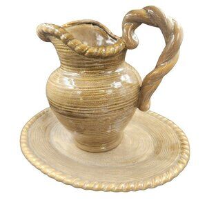 Pacific Rim Hand Painted Pitcher and Oval Platter set of 2 with twisted border.